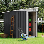 5x7ft Metal Storage Shed With Built-in Metal Shelves, Ventilation, And Sliding Door