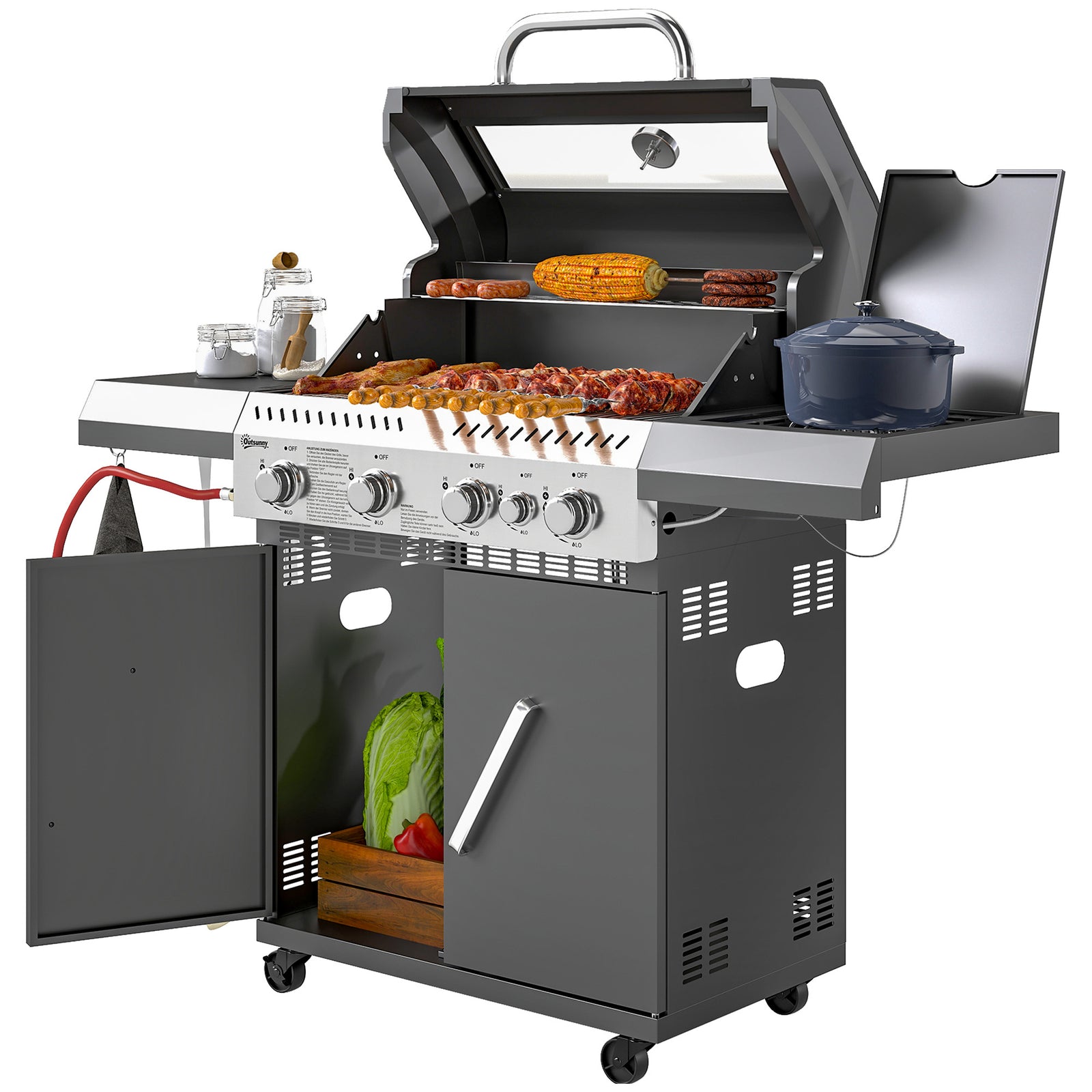 4+1 Burner Gas Bbq With Clear Lid