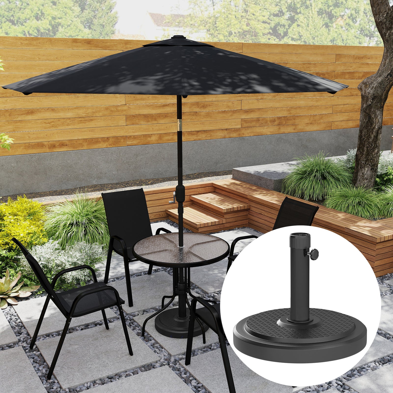 Outsunny 22kg Garden Parasol Base, Round Hdpe Sun Umbrella Base