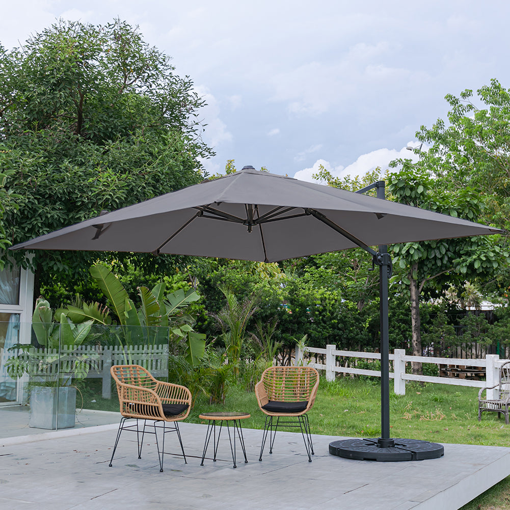 Large Square Patio Parasol With Durable Polyester Canopy, Pa Waterproof Coating, Adjustable Height, 360° Foot Pedal Rotation With Cross Base & Round Base | One Size | Dark Grey