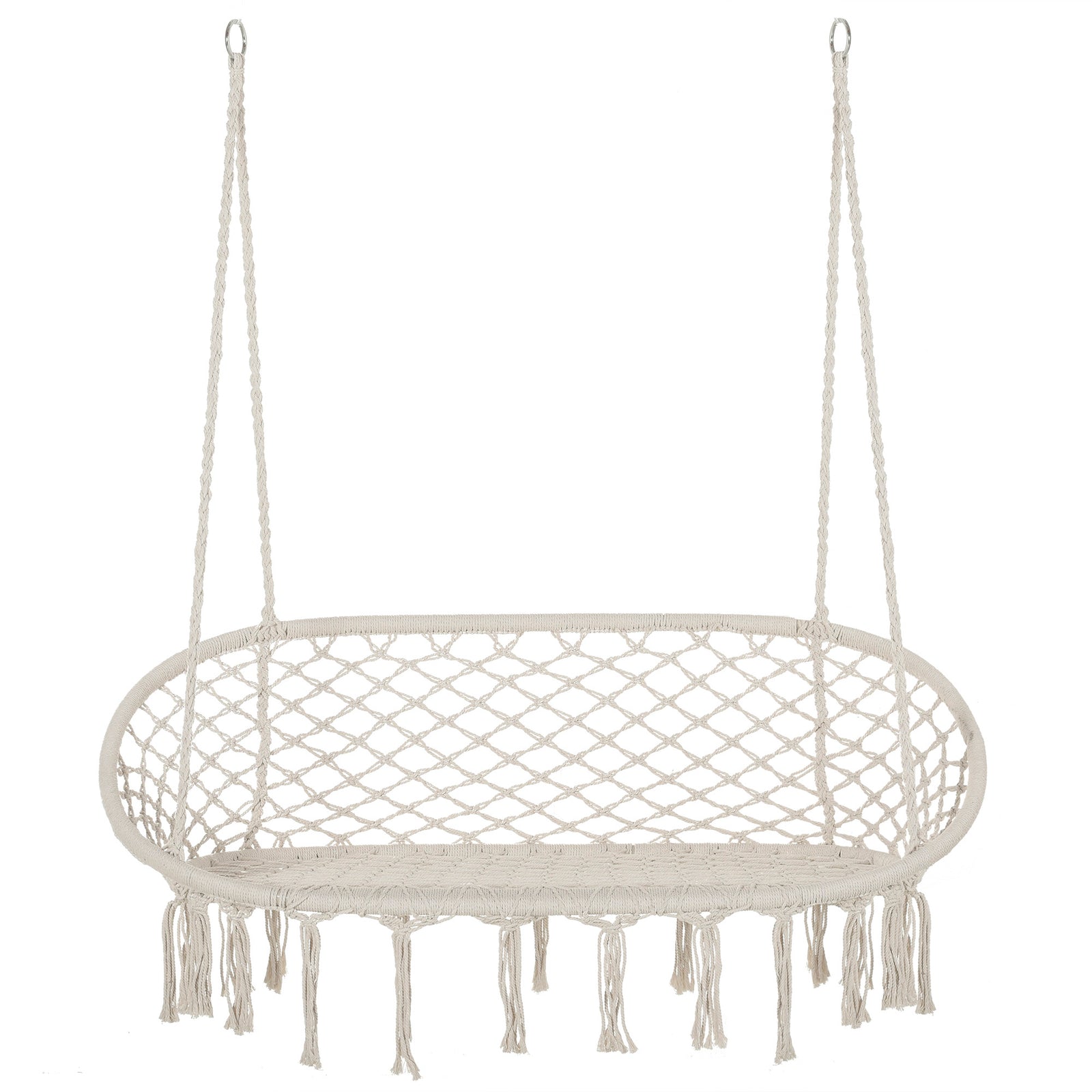 Hanging Chair, Cotton-polyester Blend Macrame, Metal Frame | Cream