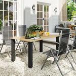 Garden Table With Parasol Hole, Slatted Metal Tabletop, Brown