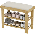3-tier Shoe Storage Bench, Bamboo Shoe Rack For Entryway, Cream