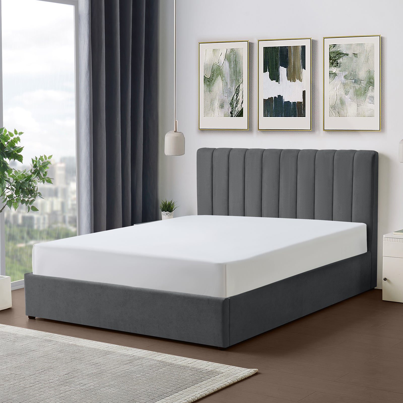Evelynne Fabric Ottoman Bed Frame With Storage | King | Dark Grey