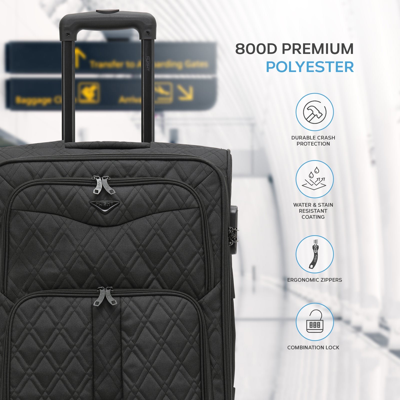 Medium 26" Lightweight 4 Wheel 800d Soft Case Quilted Suitcases Set Of 3 Anti Crack - Cabin & Hold Luggage 100+ Airlines Approved | Medium | Black