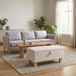 Modern Linen Upholstered Storage Bench | Pink
