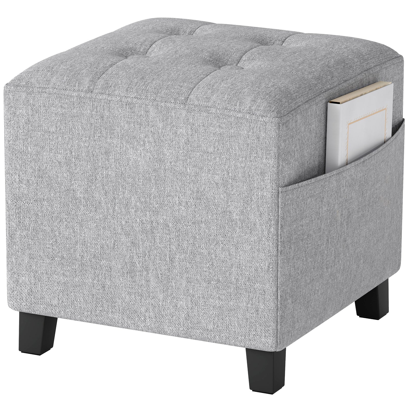 HOMCOM Small Footstool Square Ottoman With Padded Seat, Light Grey