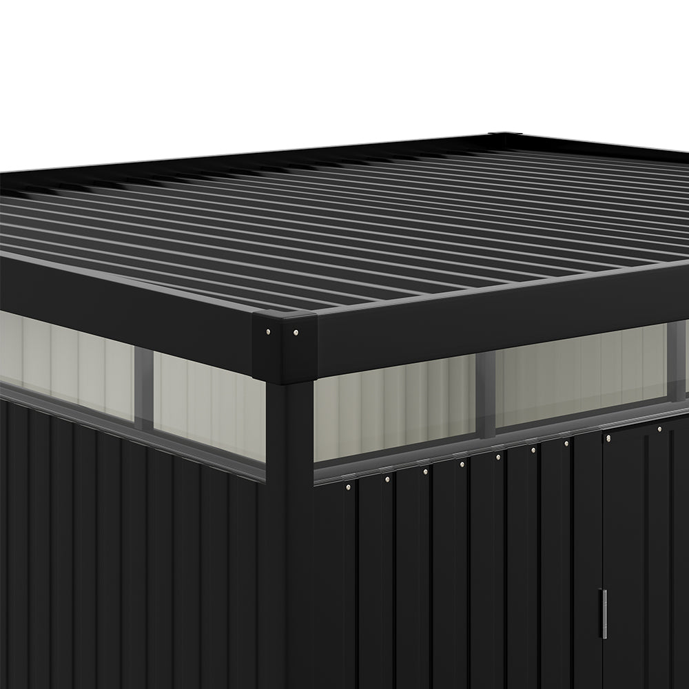 9.71 × 8.46 Ft Metal Garden Storage Shed Skylight Roof Shed,large Outdoor Tool House Flat Roof Storage & Lockable Door