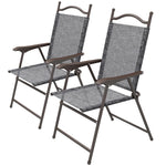 2pcs Folding Chair With Armrest, Breathable Mesh Fabric Seat | Gray