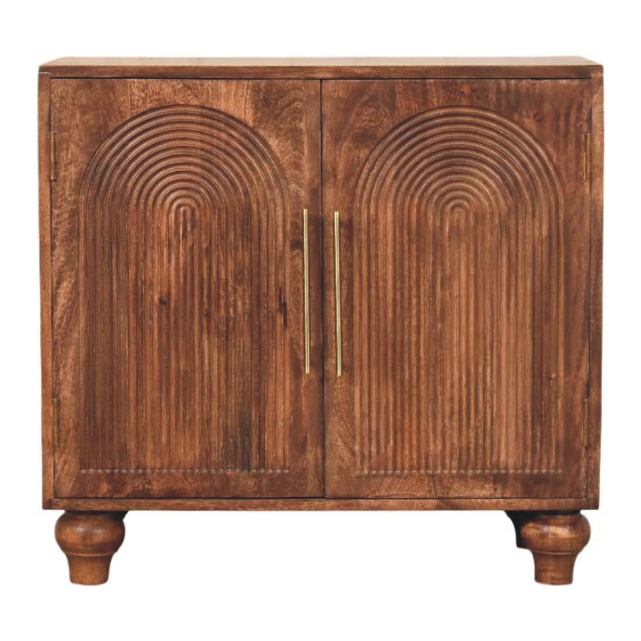 Solid Wood Arco Groove Sideboard, 2 Doors And 2 Shelves, Dark Brown