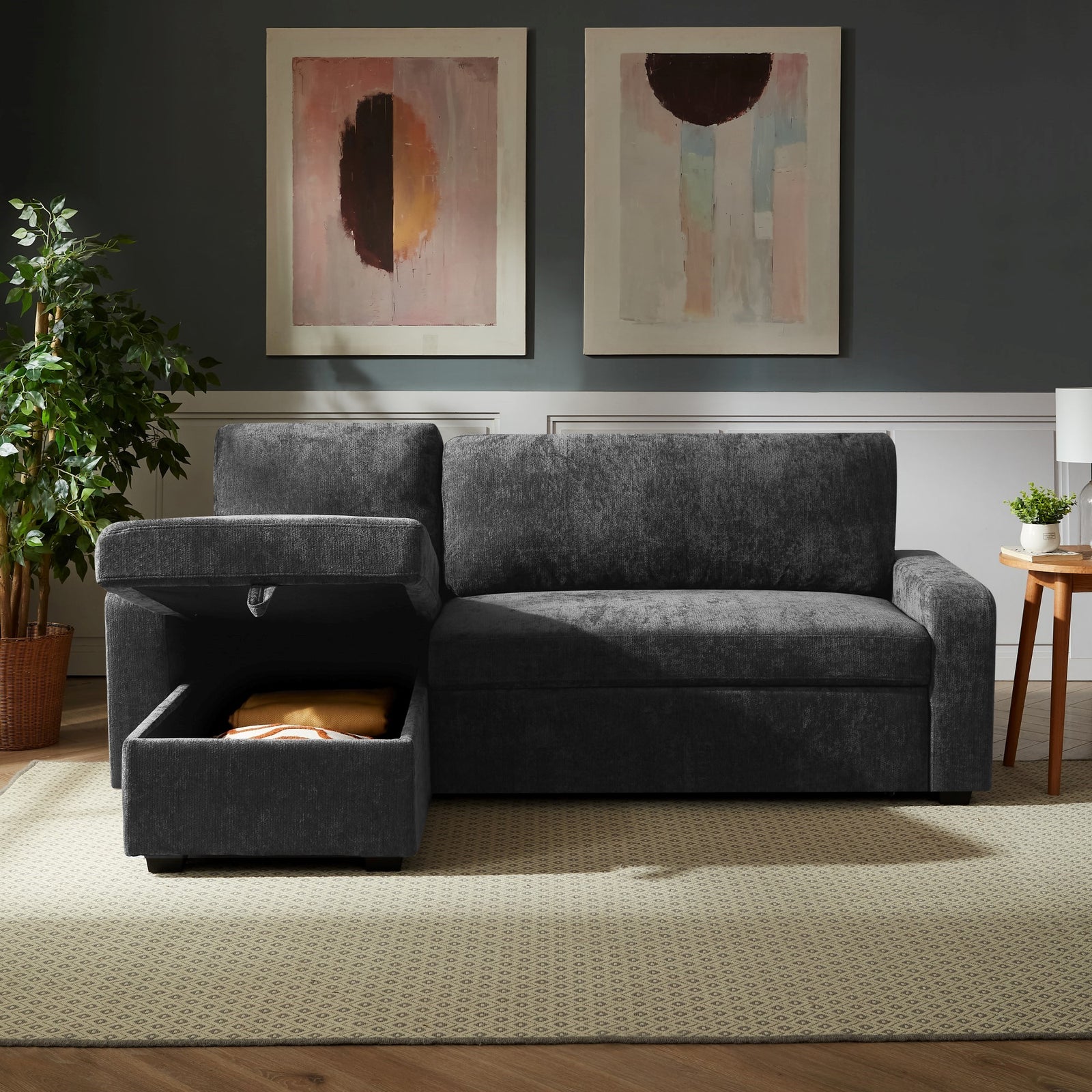 Coeburn Reversible Corner Sofabed With Storage | Dark Grey