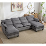 U-shaped Textured Breathable Chenille Sectional Sofa With Dual Chaise – Modular Living Room Couch With Lumbar Cushions | Grey