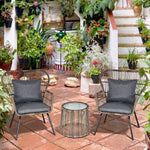 3 Pcs Webbed Pe Rattan Outdoor Patio Set W/ Cushions | Gray