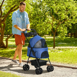 Pet Stroller Foldable Travel Carriage With Brake Basket Canopy | Blue