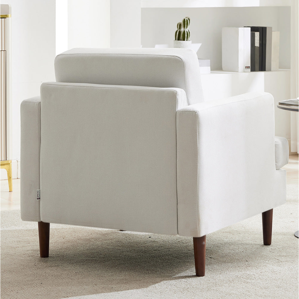 Mid-century Modern Single Sofa Chair – Linen Upholstery, High-density Foam, Walnut Legs, Comfortable Accent Chair | Off White