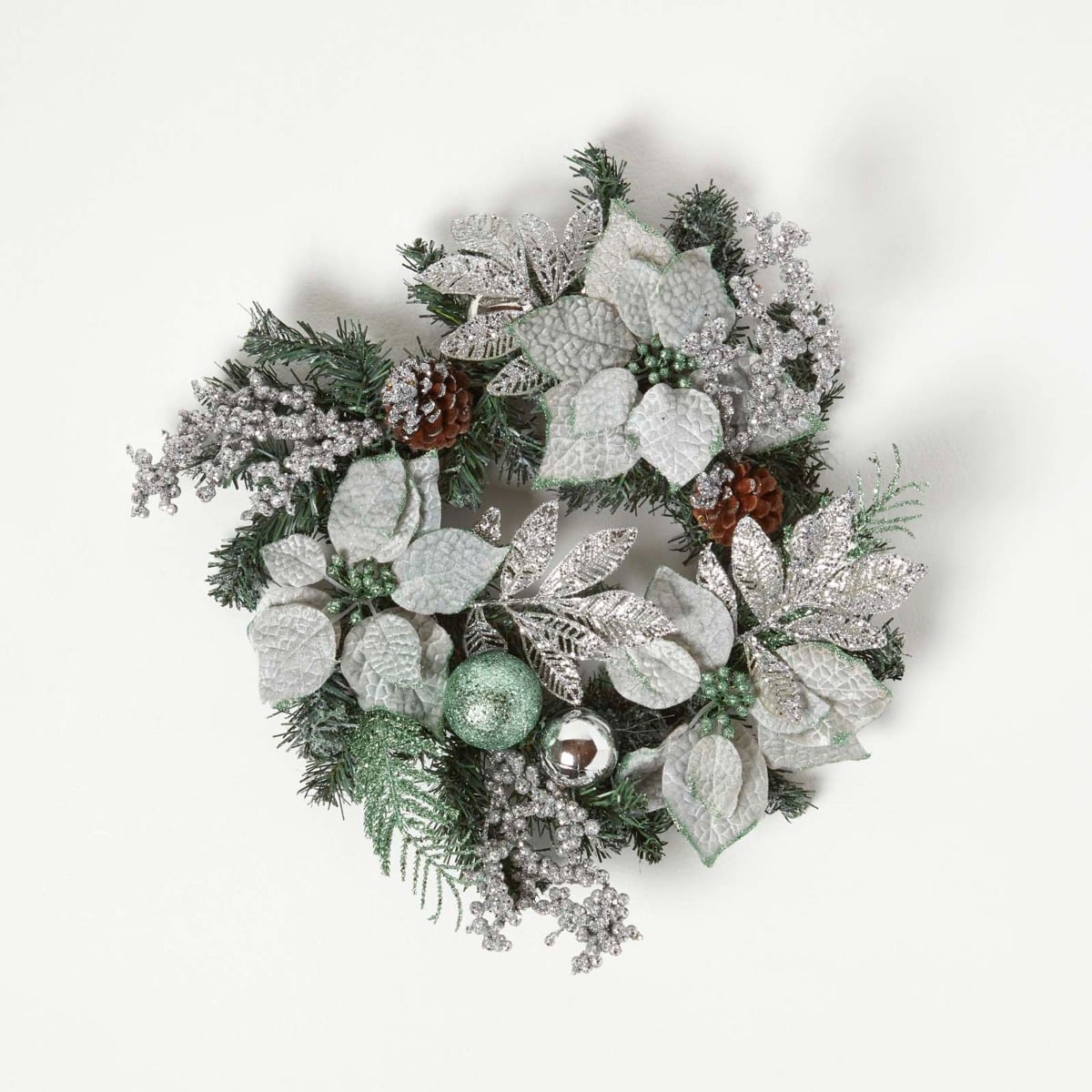 HOMESCAPES Mint Green & Silver Christmas Wreath