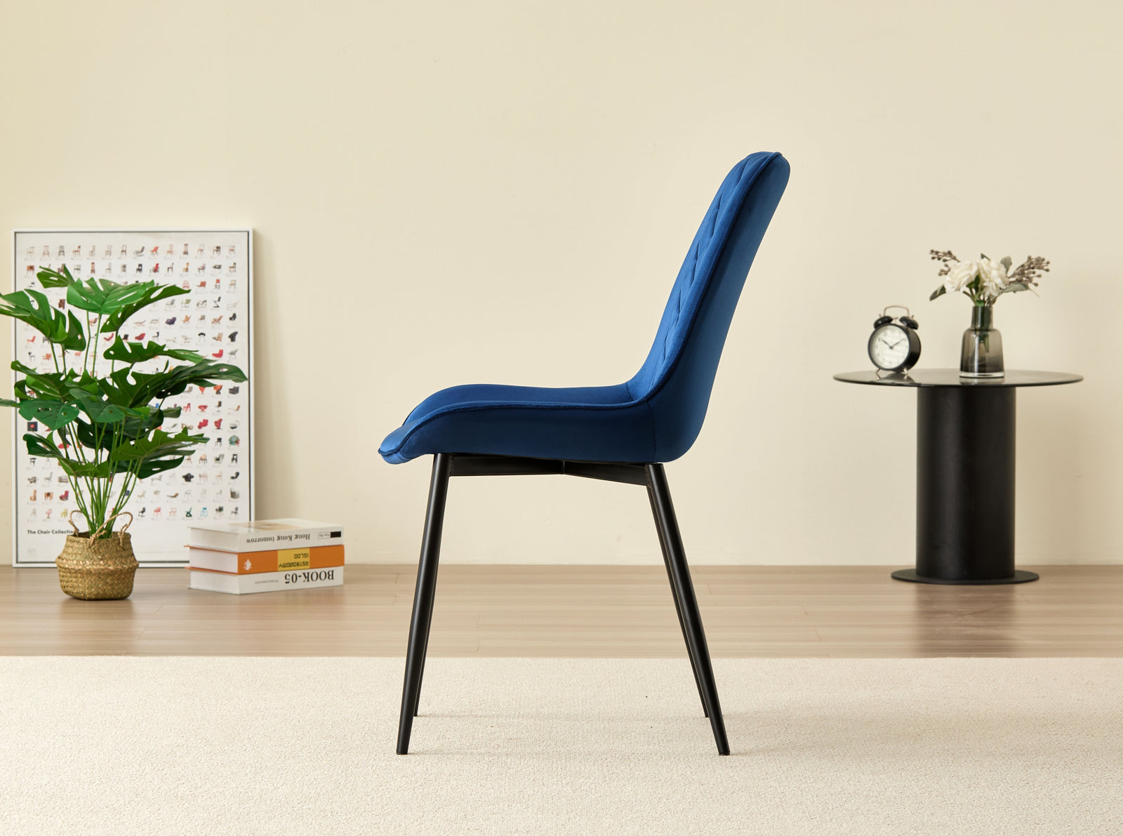 Stylish Miami Dining Table Set With 4 Velvet Amelia Chairs | Blue