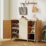 HOMCOM Bamboo Shoe Cabinet With Louvered Doors Pairs Shoe Storage Cabinet