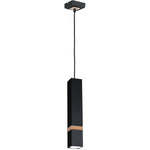 Vidar Black Pendant Lamp 1xgu10 Hand Made Modernist Cuboid Design With Natural Wooden Insert
