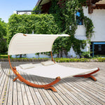 Outsunny Double Sun Lounger Hammock Chaise Bed With Canopy Wooden