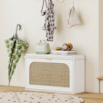 Boho Shoe Bench With Padded Seat And Flip-drawer | White