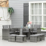 Rattan Garden Furniture Patio Dining Table Set W/ 8 Stools | Gray
