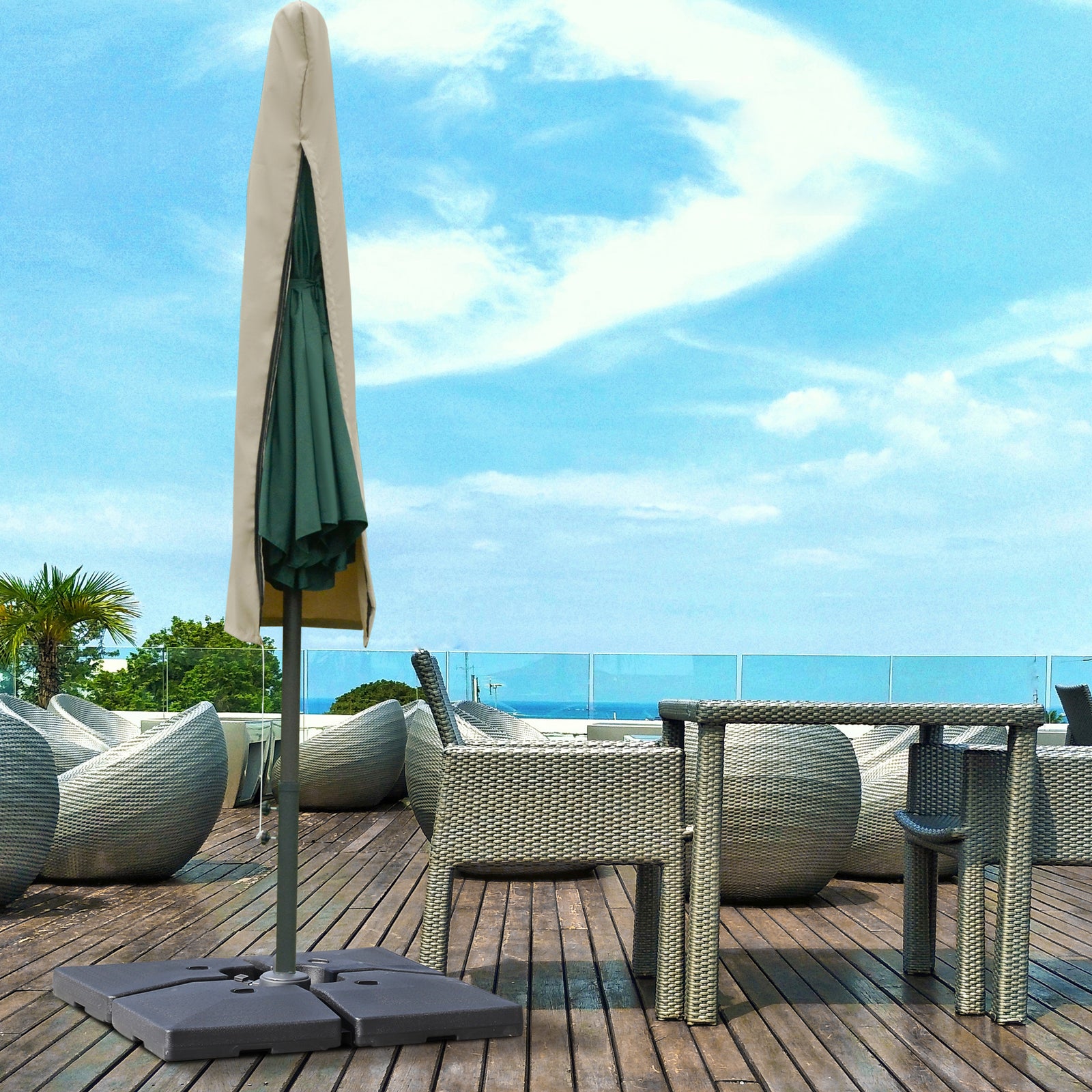 Garden Parasol Cover For 2-4m Outdoor Umbrella Uv Protector | Khaki