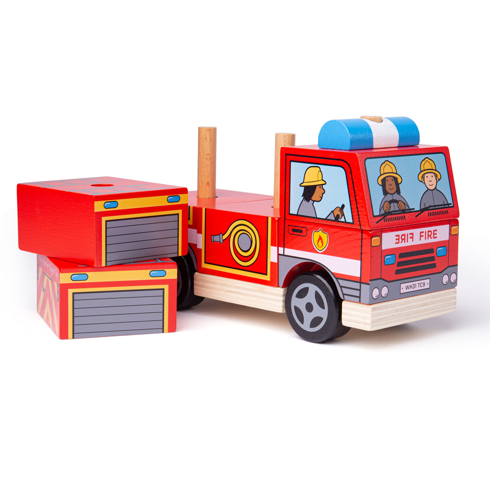 Wooden Stacking Fire Engine Toy And Puzzle