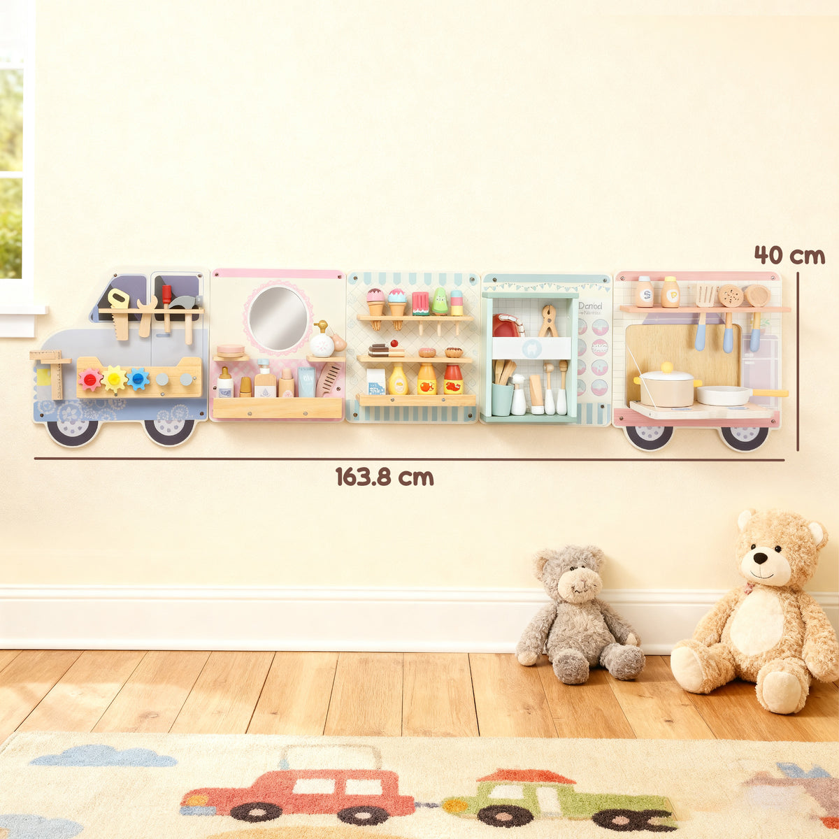 AIYAPLAY Wooden Busy Board, 5 In 1 Wall Panel Sensory Toy For Kids