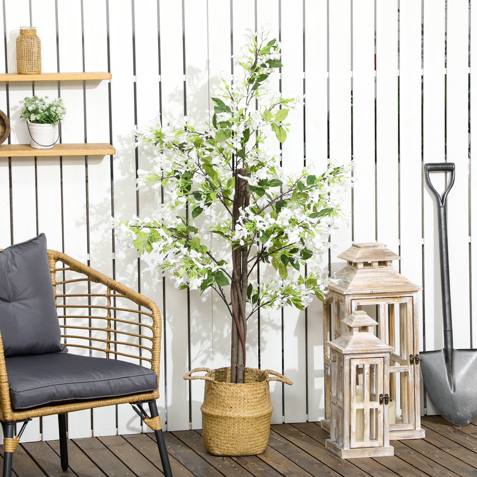 Potted 150cm Artificial Plants Honeysuckle Flower White