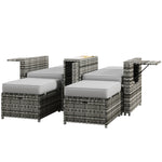 5-level Rattan Sun Lounger W/ Tea Table & Footstools