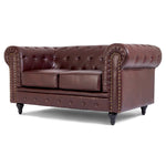 Button Tufted Faux Leather Living Room Sofa - 2 Seater | Brown