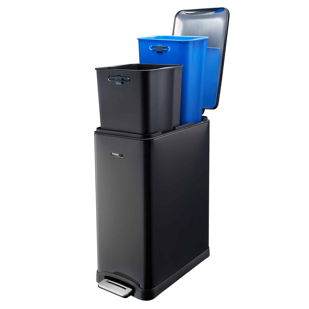 Slimline Dual Compartment Pedal Bin 50l | 50l | Black
