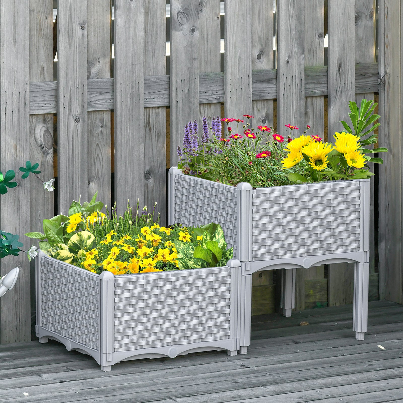 Set Of 2 Raised Flower Bed Plant Stand | Gray