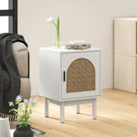 Boho Bedside Table With Rattan Door And Adjustable Shelf | White