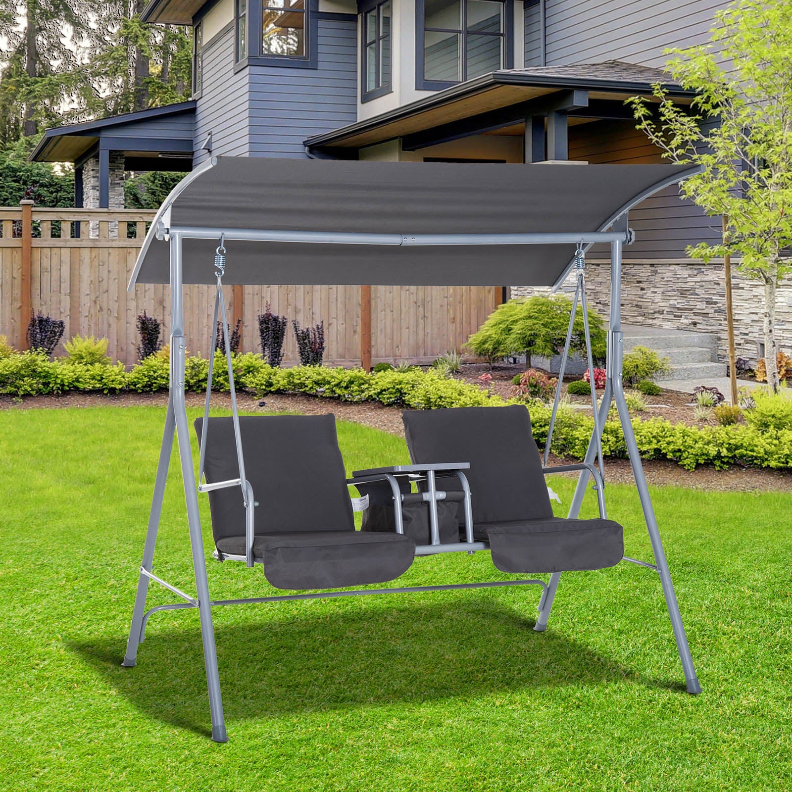 2 Person Covepatio Swing W/ Pivot Table And Console