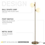 2 Glass Shade Floor Lamp Metal Pole Modern Decorative