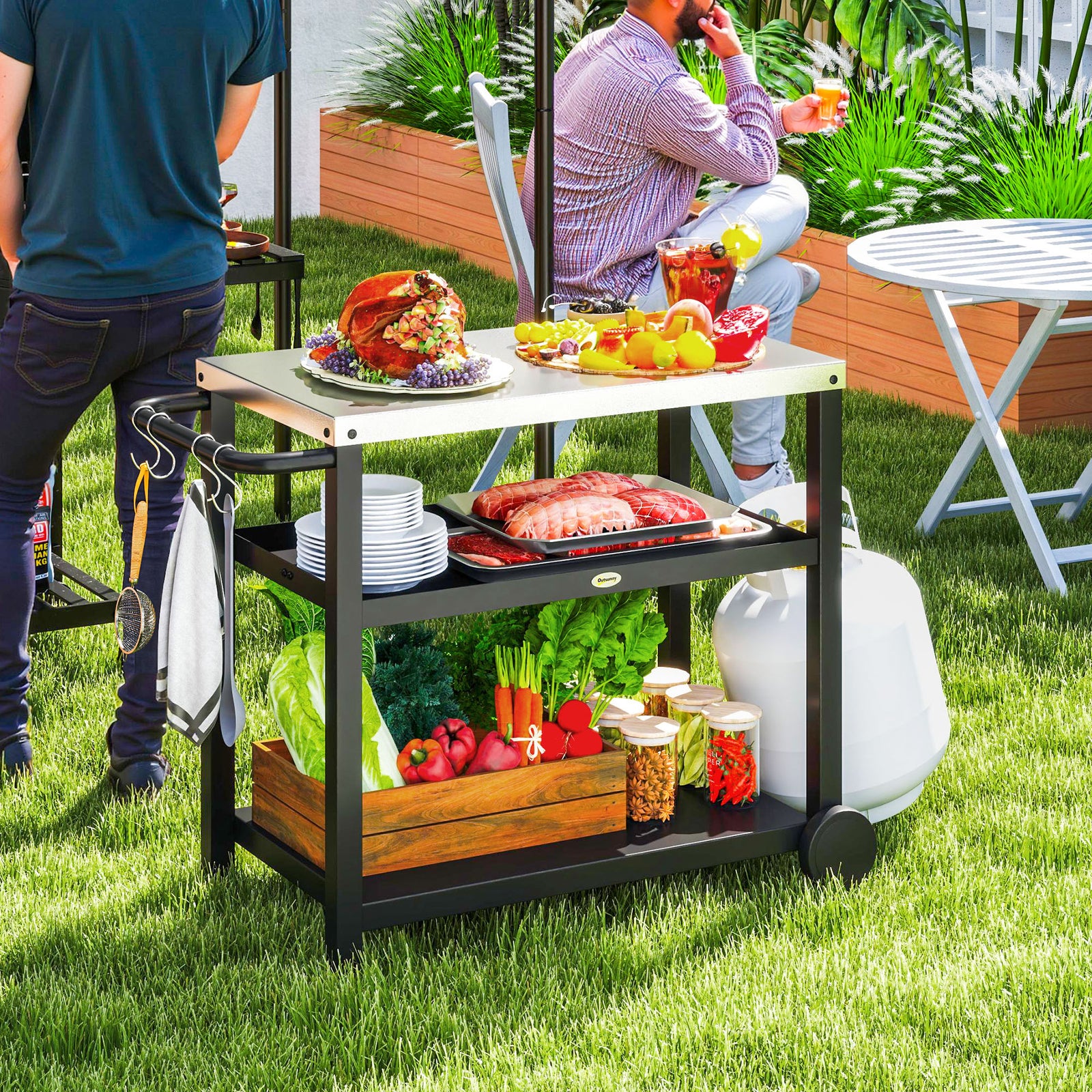 Outdoor Bbq Table W/ 2-tier Shelf, Outdoor Kitchen