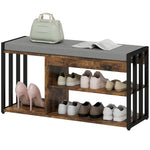 HOMCOM Upholstered Entryway Shoe Bench With Storage Shelves, Rustic Brown