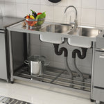 120cm W X 50cm D X 80cm H Stainless Steel 2 Compartments Commercial Sink With Drainboard