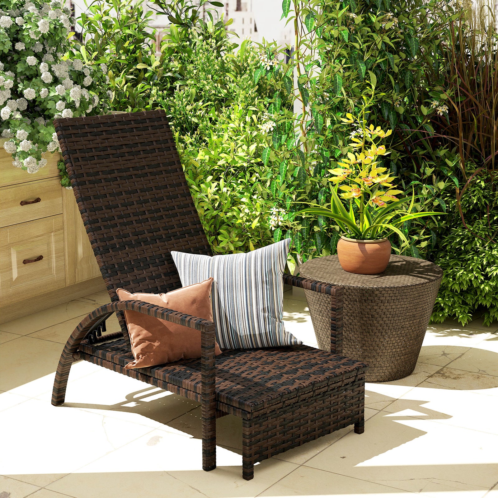 Pe Rattan Adjustable Lounger | Brown
