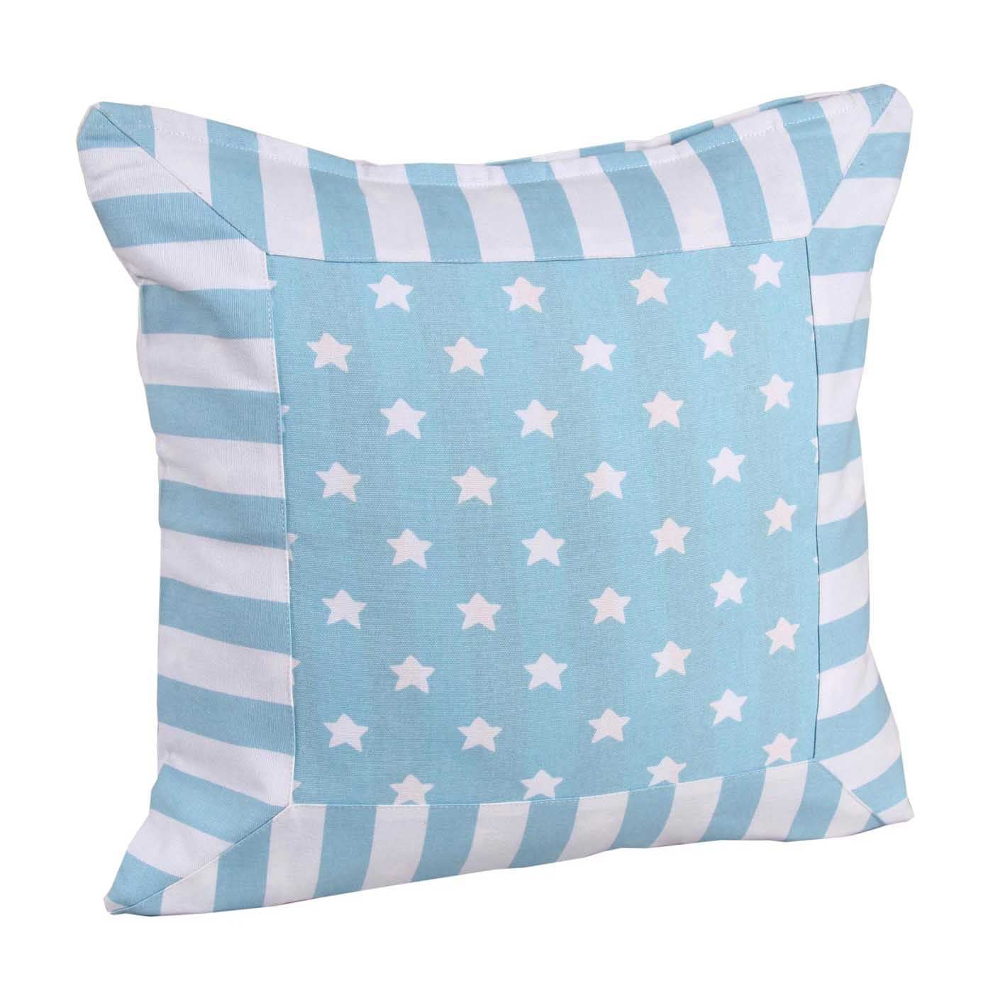 Cotton Stripe Border And Stars Cushion Cover | 60cm x 60cm | Blue