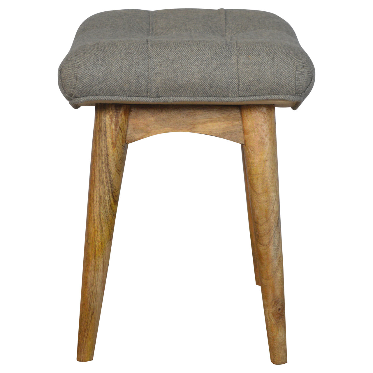 Solid Wood Curved Grey Tweed Bench