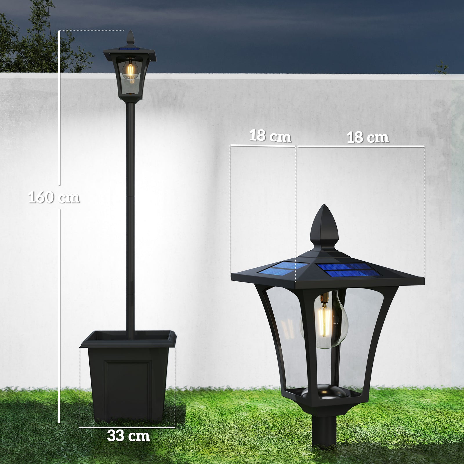 Outsunny 160cm Garden Solar Lamp Post Light, Led Solar Light Post, Black
