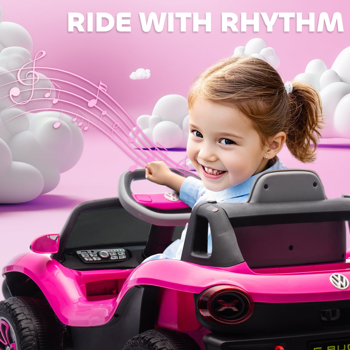 Volkswagen Licensed Kids Electric Car W/ Remote, Suspension | Pink