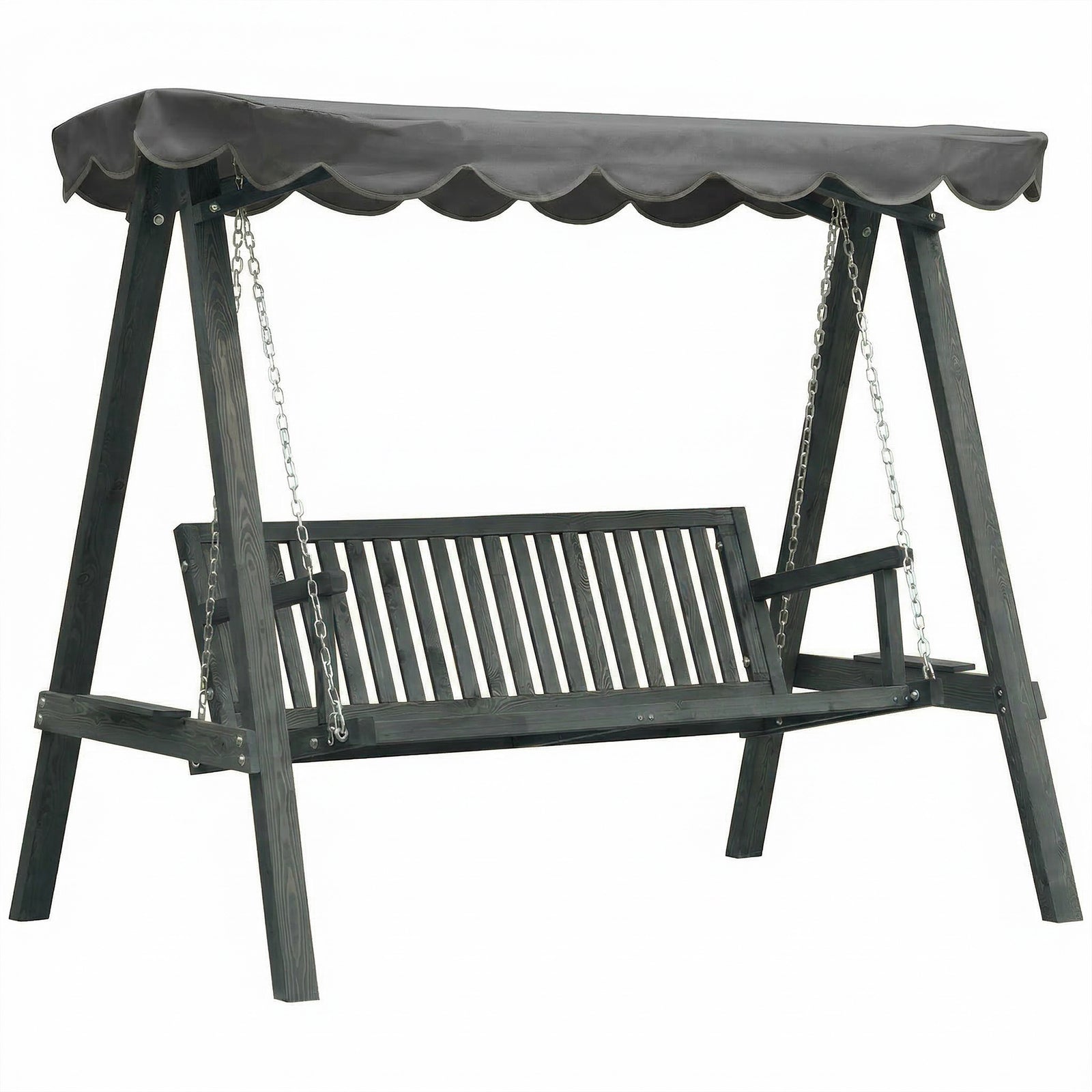 3 Seater Garden Swing Seat With Canopy, Outdoor Hammock Bench | Grey