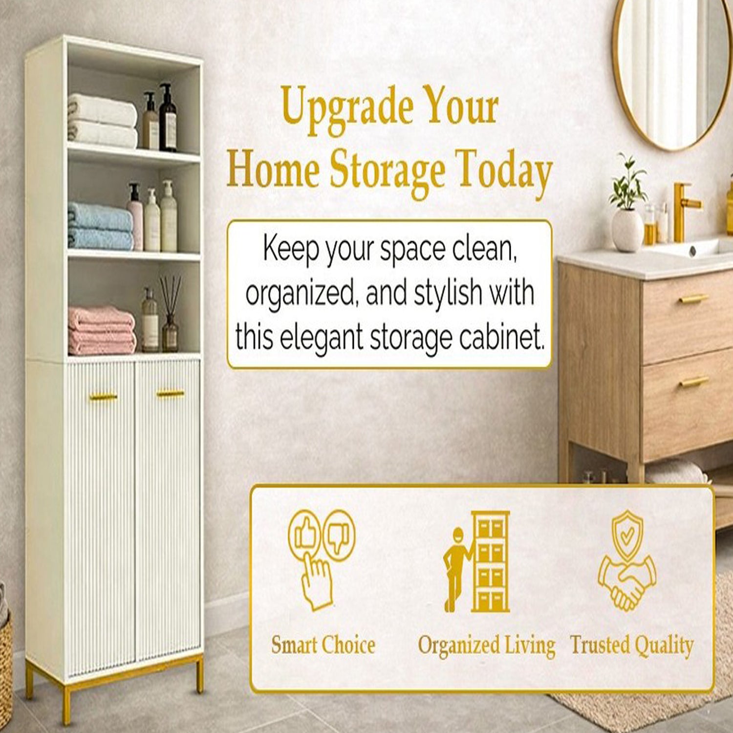 HYGRAD BUILT TO SURVIVE Bathroom Tall Storage Cabinet With 2 Laundry Hampers – Freestanding Organiser Cupboard
