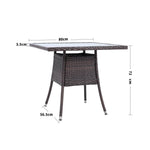 Brown PE Rattan Square Table with 5mm Black Silk-Printed Tempered Glass Top - 80cm X 72cm H