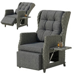 Rattan Garden Recliner Chair With Flip Table | Dark Grey