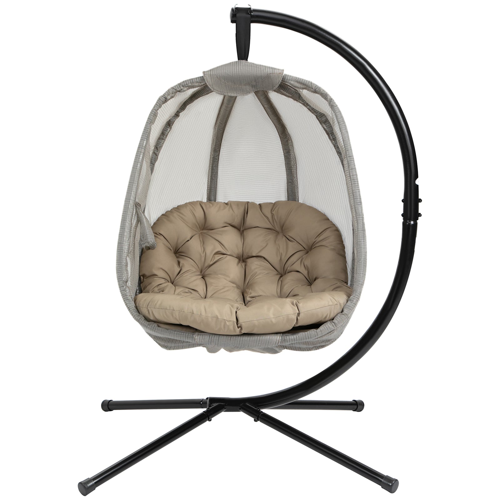 Folding Textelin Swing Hammock Egg With Side Pocket, Cushion | Khaki